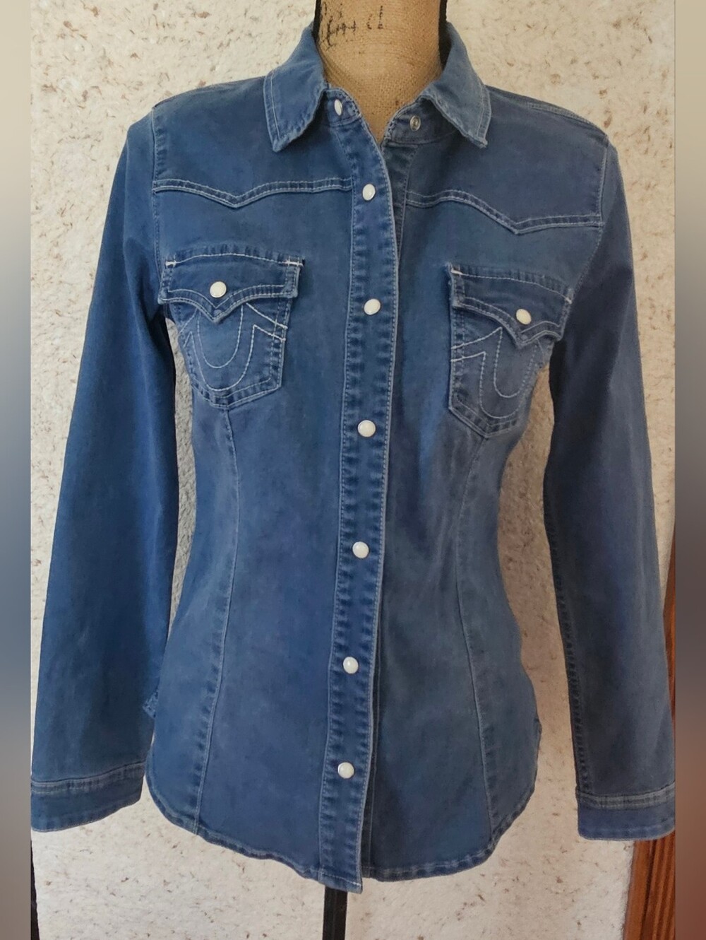 Brand New With Tag True Religion Blue Denim Button-Front Western Shirt